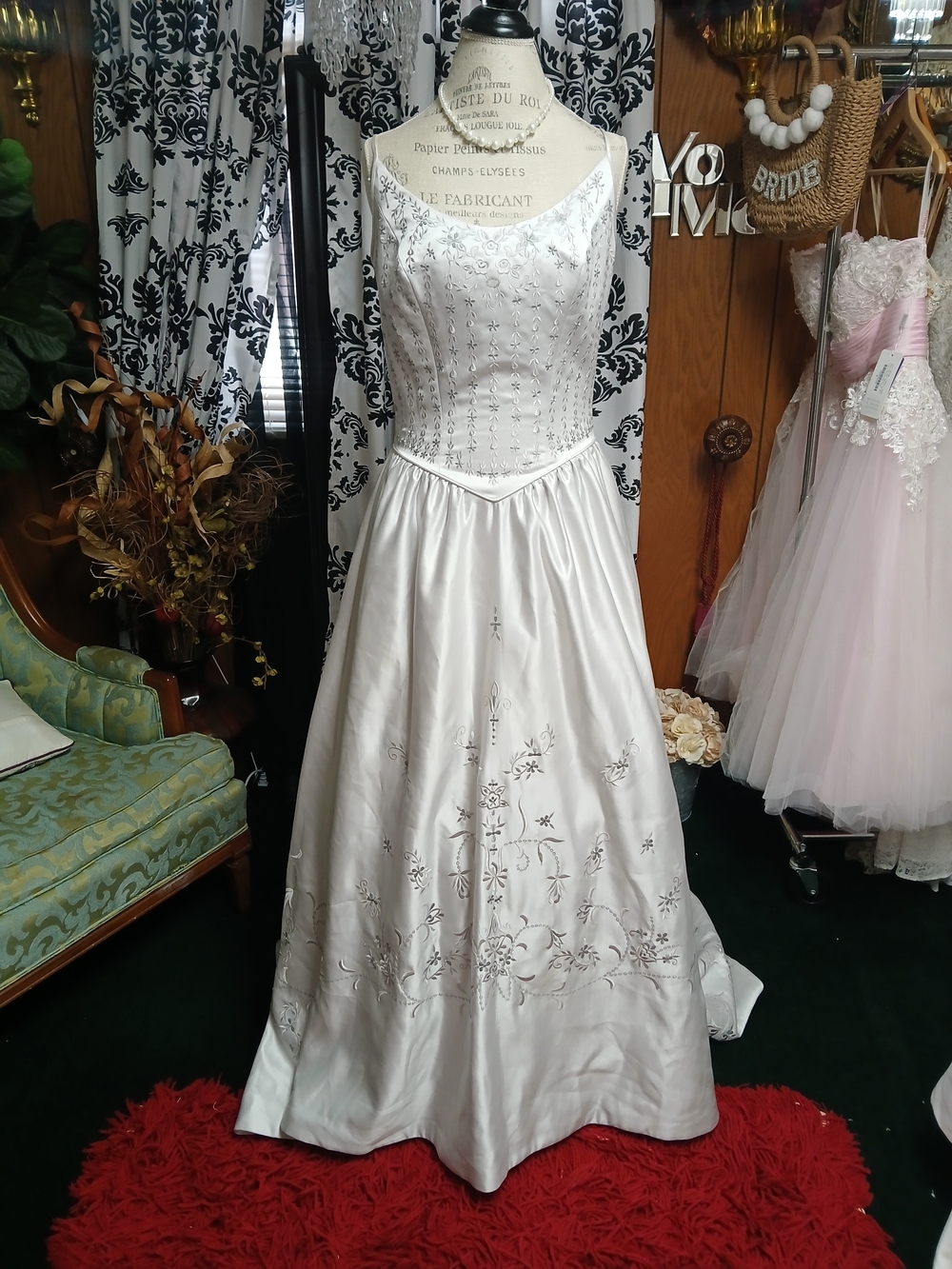 Impressions Ivory Satin Embroidered A-Line Wedding Dress